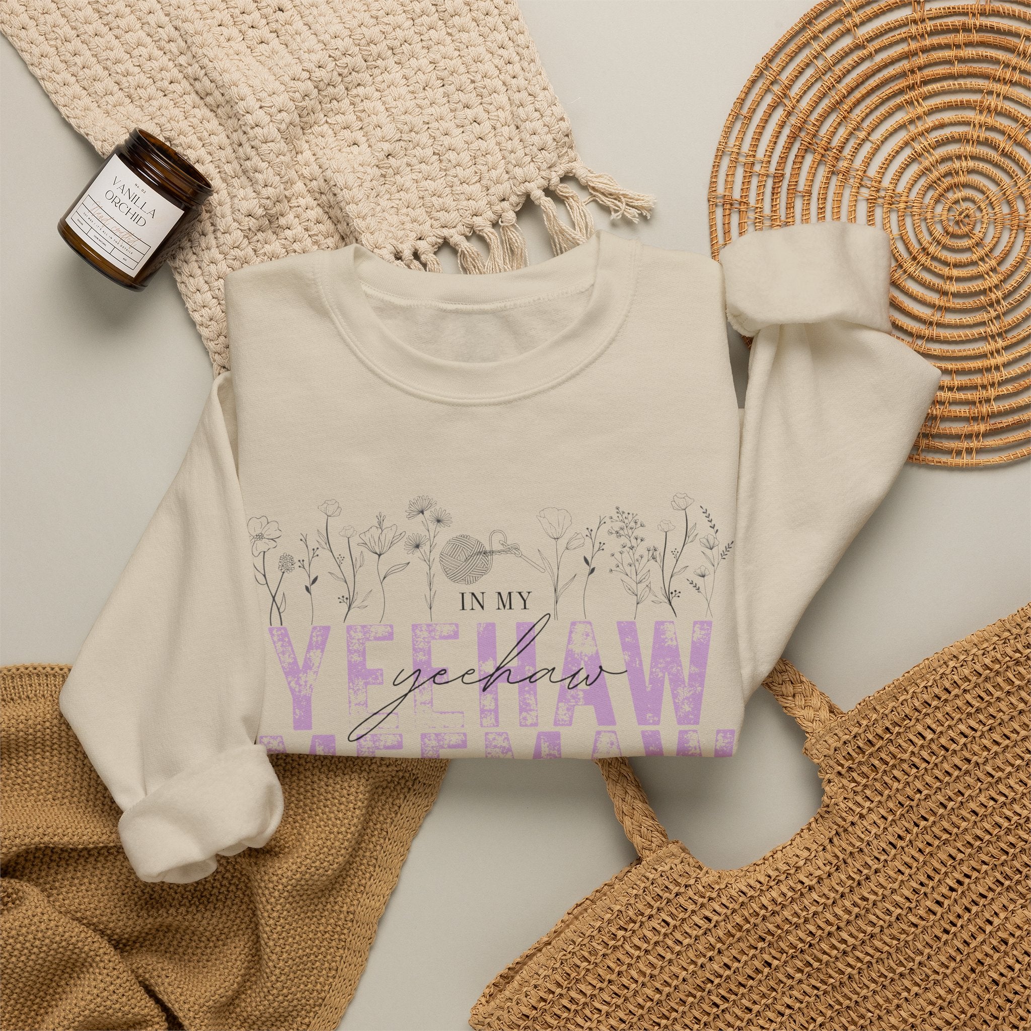 In My Yeehaw Meemaw Era Crochet Crewneck Sweatshirt