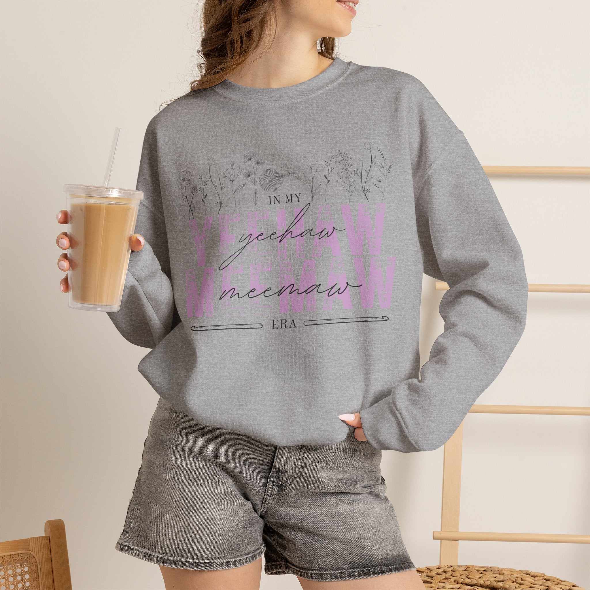 In My Yeehaw Meemaw Era Crochet Crewneck Sweatshirt