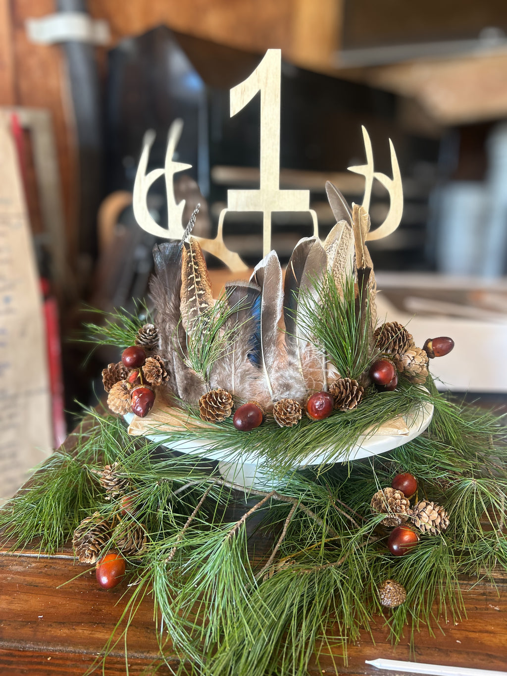 Deer Antler Wood Cake Topper