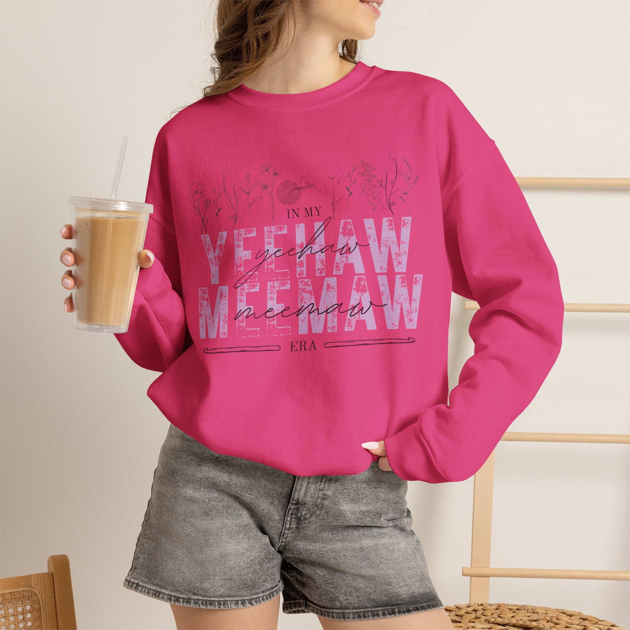 In My Yeehaw Meemaw Era Crochet Crewneck Sweatshirt