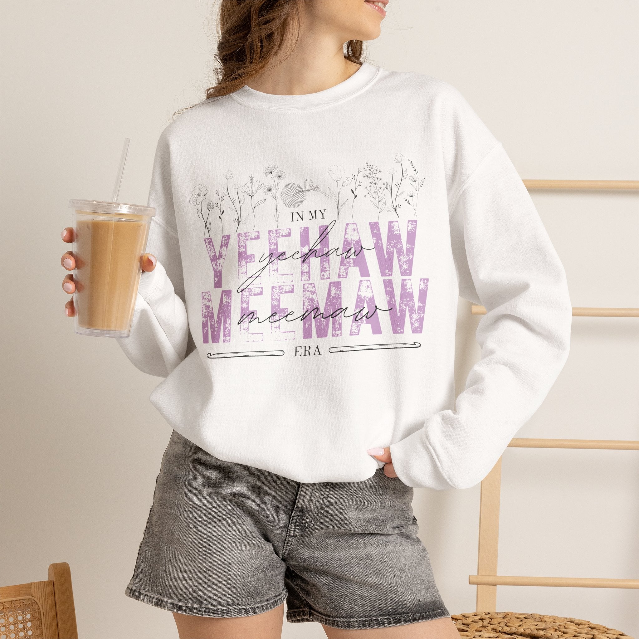 In My Yeehaw Meemaw Era Crochet Crewneck Sweatshirt