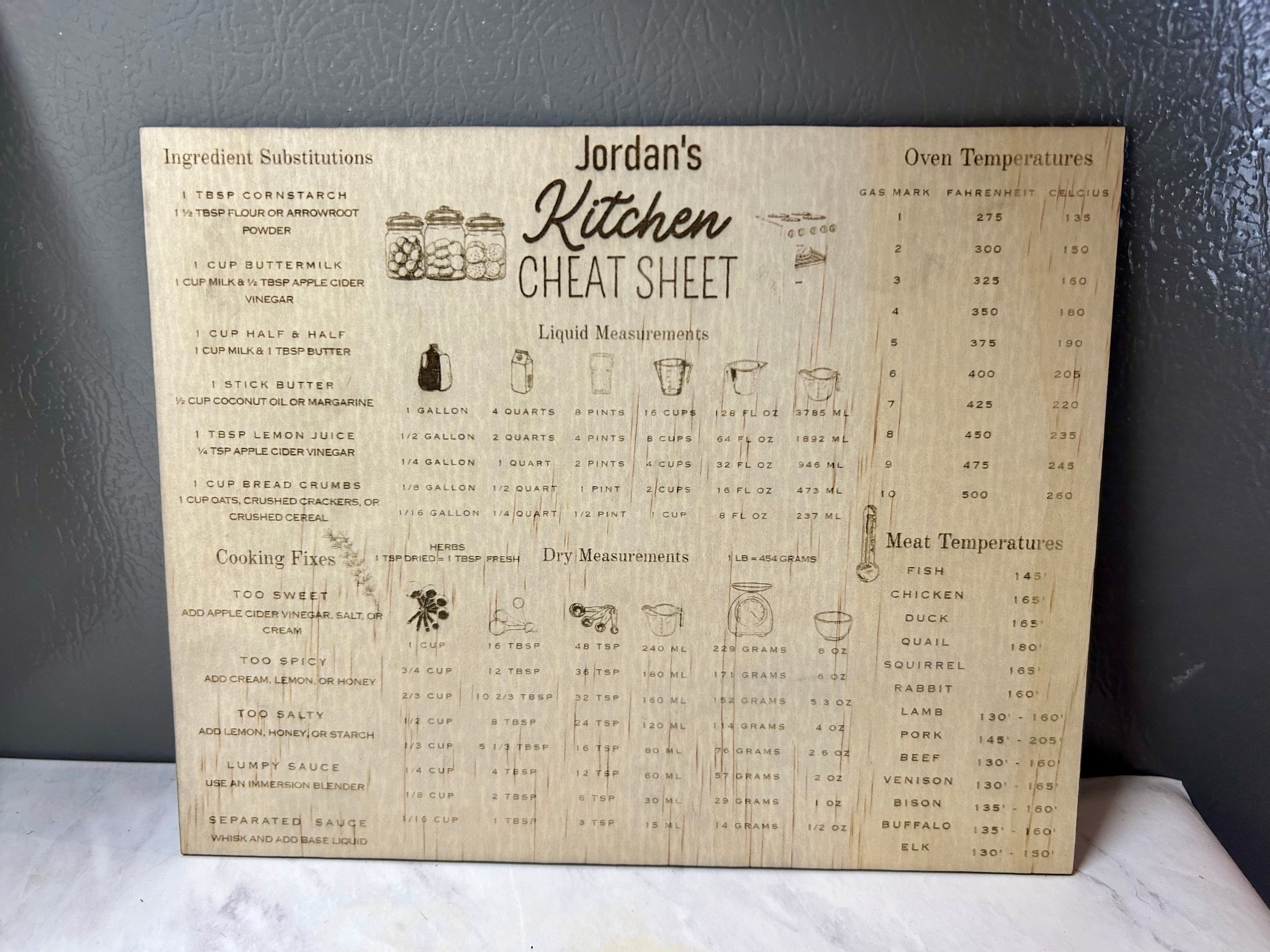 Kitchen Cheat Sheet Wood Fridge Magnet