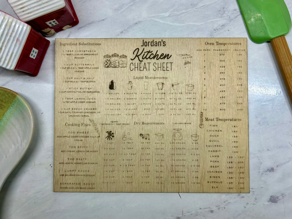 Kitchen Cheat Sheet Wood Fridge Magnet