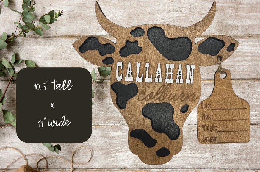 Bull Cow Head Baby Announcement Sign
